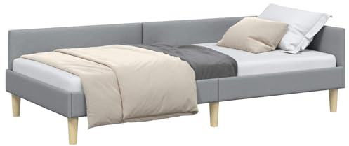 vidaXL Hörn Sängram med huvudgavel Ljusgrå 80 x 200 cm tyg, Modern hörnsängram, justerbar sänggavel, hållbart polyester, platsbesparande stilfull lösning