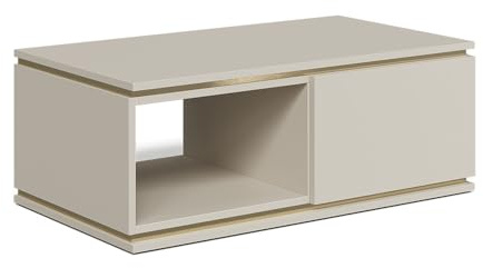 Vicco Couchtisch Linette, Cashmere, 90 x 50 cm mit Schublade, Push-to-Open Mechanismus für geräuschloses Öffnen