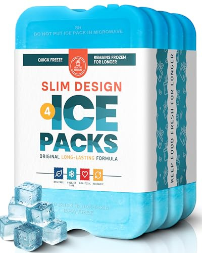 Healthy Packers [Nuevo] Hieleras para Fiambrera - Bloques de Hielo para Enfriar Alimentos - Delgados y Duraderos, Ideales para Recipientes Térmicos y Bolsas de Comida (Juego de 4)