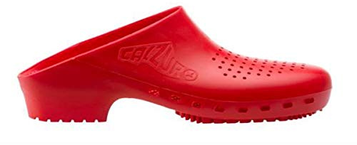 CALZURO Classic con Fori, Zoccoli Sanitari per Donna e Uomo in Gomma Tecnica, Professionali CE Antistatici, Autoclavabili, Anatomici, Suola Antiscivolo SR Antibatterica (Rosso 38/39)
