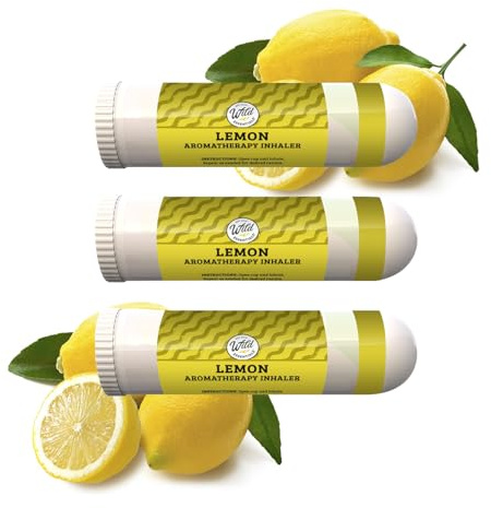 Wild Essentials 3 Pack of Lemon Aromatherapy Nasal Inhalers Made with 100% Natural Essential Oils, Stress, Energy, Olfactory,