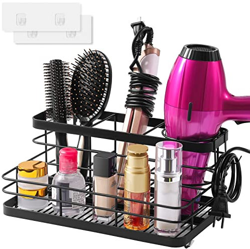 VITVITI Hair Dryer Holder, Wall Mounted Hair Accessories Organiser for Bathroom Accessories, Tools Storage Rack for Hairdreyer Straightener, Dressing Table Organiser - Black