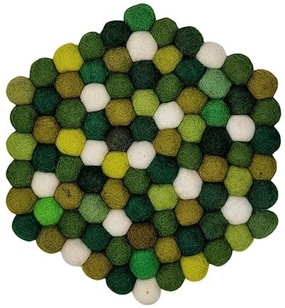 Grült Home Posavasos - Posavasos de fieltro para tazas, ollas, sartenes y tazas fieltro a mano en Nepal (hexagonal 20 cm, verde)