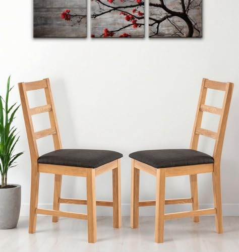 Hallowood Furniture Oak Dining Chairs Set of 2 in Charcoal Grey Seat Pad