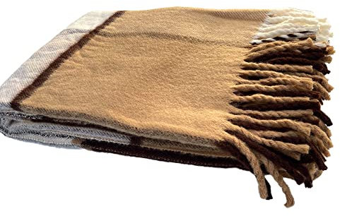 Coperta di lana grande a quadretti marrone 220 x 145 cm