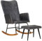 vidaXL Schaukelstuhl mit Hocker Schwingsessel Schwingstuhl Relaxsessel Schaukelsessel Sessel Relaxstuhl Polstersessel Grau Echtleder