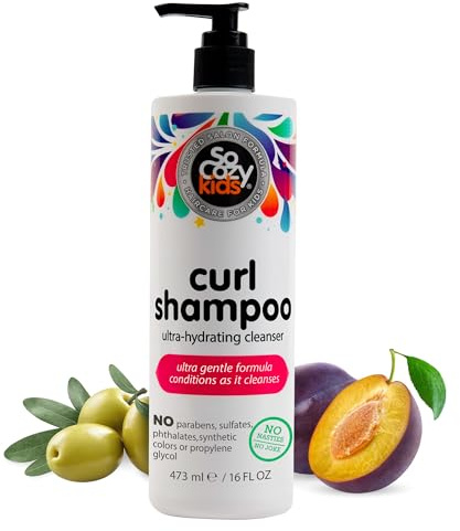 SoCozy Curl Shampoo for Kids Curly Hair (16 Fl Oz Pump) Gentle Hydrating Cleanser, Helps Improve Elasticity, Reduce Breakage & Frizz with Keratin, Plum Seed Oil & Olive Oil, Paraben & Sulfate-Free