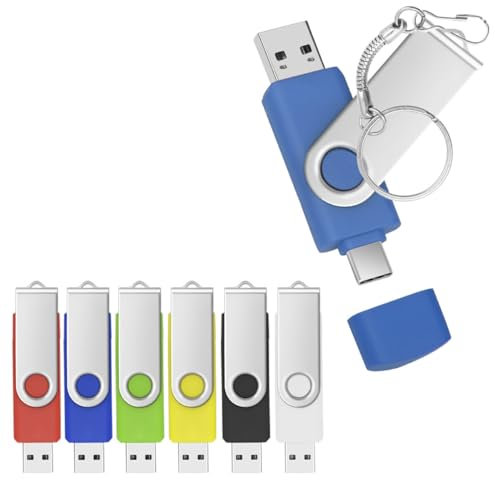 Yaxiny Paquete de 6 memorias USB C de 8 GB, unidad flash USB 2.0 Stick USB C de alta velocidad Dual OTG 6 colores metal Pen Drive para TV, coche, smartphones, PC, portátil