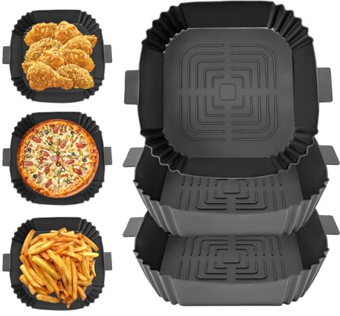 Zhufas 3 Pezzi Teglia in Silicone per Friggitrice ad Aria 19.5cm, Accessori Friggitrice ad Aria Resistenza alle alte Temperatureper Friggitrice ad Aria Forno Grigio