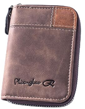 Lubsmuns Porta carte con blocco RFID, portafoglio sottile con blocco RFID, porta carte di credito in pelle con cerniera, regalo per uomo e donna (marrone), Marrone, Slim, Minimalista