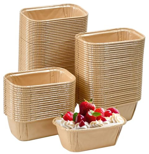 Huucozn 100 Pezzi Stampi in Carta per Cupcake Mini Pirottini Rettangolari per Cupcake in Carta Oleata Stampi in Carta Monouso per Mini Plumcake, Pane, Cupcake, Muffin (Marrone)