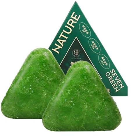 Shampoo solido Nature Triangle, shampoo solido naturale alle foglie di cipresso e erba Usman, lenitivo e rinforzante per capelli, vegano, per la cura dei capelli di donne e uomini (2 pezzi)