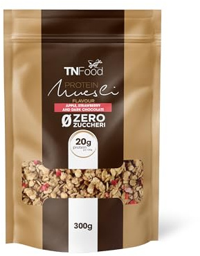Tsunami Nutrition Muesli Proteico Zero Zuccheri, 20% Proteine, Ricco di Fibre, Con Fiocchi di Cereali e Frutta Secca, Senza Zuccheri Aggiunti, 300g (300g, Mela, Fragola & Cioccolato fondente)