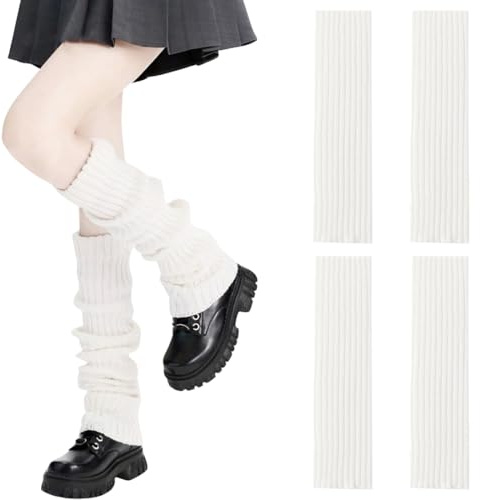 OIXEYA 2 Paare Calentadores Piernas Blancos Para Mujer Calentadores Piernas Ballet, Blancos Para Mujer Para Niños, Schöne und elegante Beinstulpen