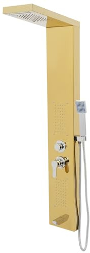 Pannello doccia in acciaio inox, sistema doccia a 5 funzioni, con doccia a pioggia, doccia a pioggia, sistema doccia a parete, rubinetto per bagno, in acciaio inox 201, per adulti e bambini, oro