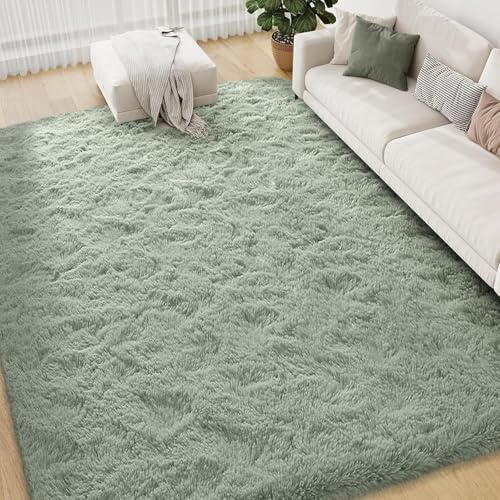 FVVRAX Tapis à Poils Longs 120x180cm Vert, Tapis Doux antidérapant Moelleux | Grand tapis pour salon, chambre et espace jeu, confortable pour toute famille et animaux domestiques, avec base antidérapante