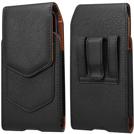 Mobiltelefon bältesväska läder premium bältesväska mobilväska hållare universell läderväska för Samsung Galaxy S26 S25 S24 S23 FE S22+ A54, iPhone17 Air/11 Pro Max/XS Max/8/7/6 Plus, svart