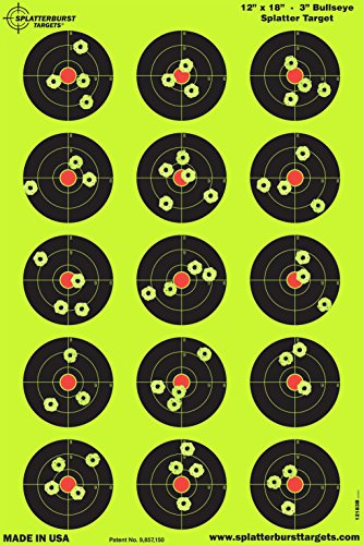 Splatterburst Targets - 12 x18 inch - 3 inch Bullseye Splatter Target - Easily See Your Shots Burst Bright Fluorescent Yellow Upon Impact - Made in the USA (10 Pack)