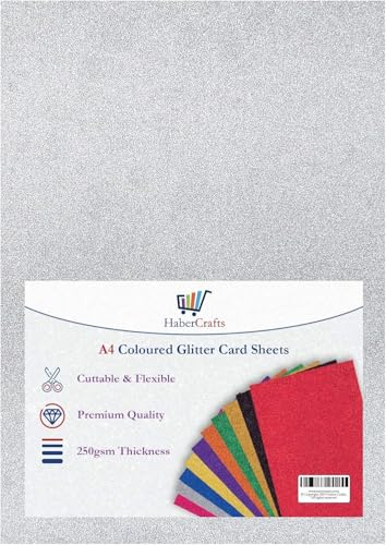 Lot de 10 feuilles de papier cartonné à paillettes argentées A4-250 g/m² - Papier cartonné pailleté sans acide - Argenté