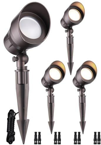 LEONLITE Low Voltage LED Landscape Spotlight, 5W 12V Pathway Lights Outdoor, CRI90, Aluminum Spot Lights for Garden, ETL Listed, IP65 Waterproof, 3000K Warm White, Oil Rubbed Bronze, Pack of 4