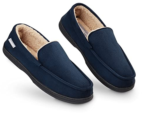 Dunlop Chausson Hommes Semelles Antidérapantes | Chaussons Charentaises Hommes Mémoire de Forme Intérieur Extérieur Pantoufles Mocassins Loafers Hiver | Cadeau Papa, Homme Original Utile ,44 EU,Bleu