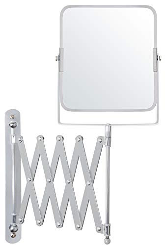 Belle Vous Chrom Kosmetikspiegel mit Wandhalterung Ausziehbar 360º -3fache Vergrößerung -15,5x18,5 cm Doppelseitiger Teleskop Schminkspiegel Rostfreier Stahl Badezimmer Schminkspiegel für MakeUp&Rasur