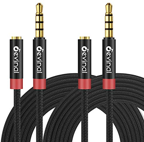 Devinal 3.5mm TRRS Headphone Extension Cable, 1/8 inch Female 4-Pole to Male Extension Cord, Mini-Jack Aux Stereo Audio Connector 6.6Ft/2M (2 Pack)