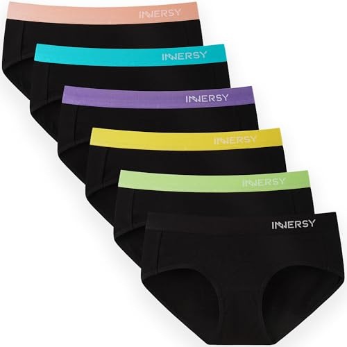 INNERSY Mutande Donna Cotone Vita Media Nero Intimo Elasticizzato Pack Slip Sportivi Pacco da 6 (M, Nero Sportivo)