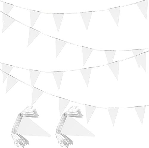 LyButty 100 Feet White Pennant Banners Flags String Hanging Triangle Bunting Flags,Party Decorations for Grand Opening,Kids Birthday,Carnival,60 PCS