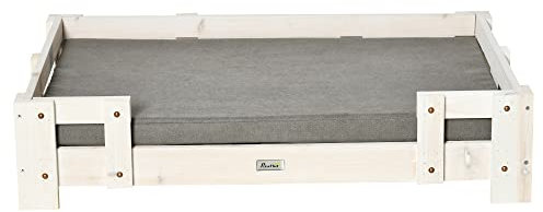 PawHut Hundesofa Erhöhtes Haustiersofa mit Kissen Katzensofa Hundecouch Hundebett Haustierbett Hundeschlafplatz für mittelgroße Hunde waschbarer Bezug Weiß+Grau 90 x 60 x 20 cm