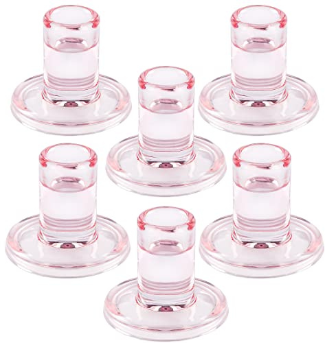 TELOSMA Pink Glass Candle Holders 6PCS for Taper Candles, Candlestick Holders Fit to Taper Candle which Diameter 5/6-7/8 inch, for Wedding Party, Valentine's Dating Dinner Table Decor