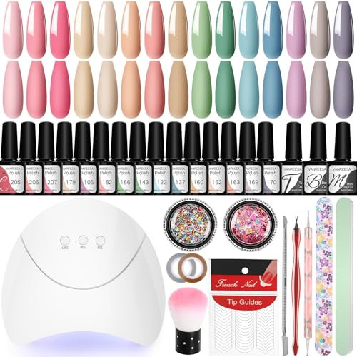 VANREESA Kit Uñas Semipermanentes, 15 Colores Uñas Semipermanentes Kit Completo con Lámpara U V, Set Manicura con Base Top Mate Coat y Herramientas de Uñas, Regalos para Mujeres