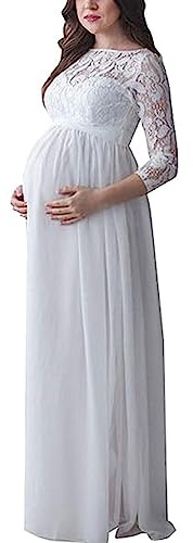 Miolasay Maternity Dress for Photography Chiffon Off-Shoulder Elegant Gown Front Split Long Pregnancy Dresses for Photoshoot (B-White, L)