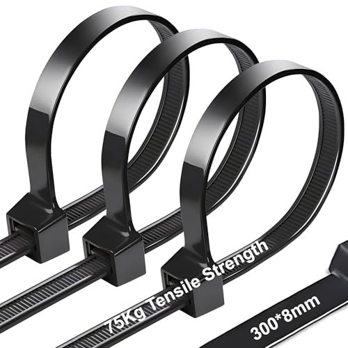 Hosuni Bridas Plastico Negro UV 300× 8 mm, 100 Piezas Negras Bridas para Cables Profesionales, Resistente a Temperatura, Para Oficina, Hogar, Exteriores, al Jardín