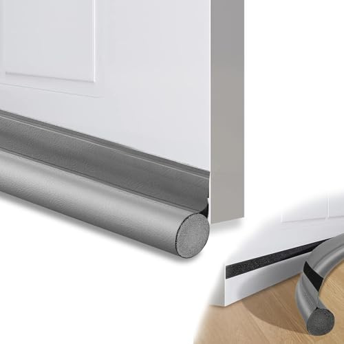2 Pièces Boudin de Porte Isolant Froid,90cm Bas de Porte Anti Froid, Coupe Vent Bas de Porte avec Scratch Autocollant Double Face,Cuir Facile à Nettoyer (Gris)