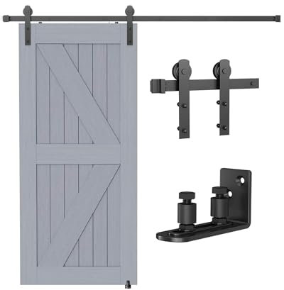 6.6ft Type I Splicing Barn Door Rail, 201cm Sliding Door Track Kit with Ground Guide, Internal Wood Doors Rail Hangers for Single Door, Black