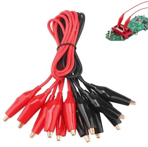 10pcs Soudé Fils de Test avec Pinces Crocodiles Câble de Test Isolé Clips à Double Extrémité, 50cm (Rouge, Noir)