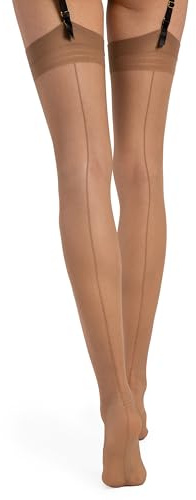 Fiore Sensual Marlena Backseam Thigh High Sheer Stockings 20 Den, 3, Beige Tan