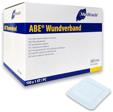 Wundpflaster Steril 7x5cm 100 Stück, Wundverband Pflaster sensitiv, Wundauflage nicht haftend 4x3cm, Saugstark&Hautfreundlich, Akute Wundversorgung und postoperatives Pflast +E-Book (über Gesundheit)