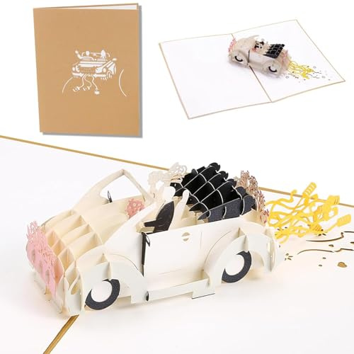 Carte De Mariage Pop-Up 3D, Voiture De Mariage Cartes De VœUx, Cartes Pop-Up De FéLicitations, D'Anniversaire 3D, Cadeau De Mariages, CréAtif Voiture De 3D Pour Carte