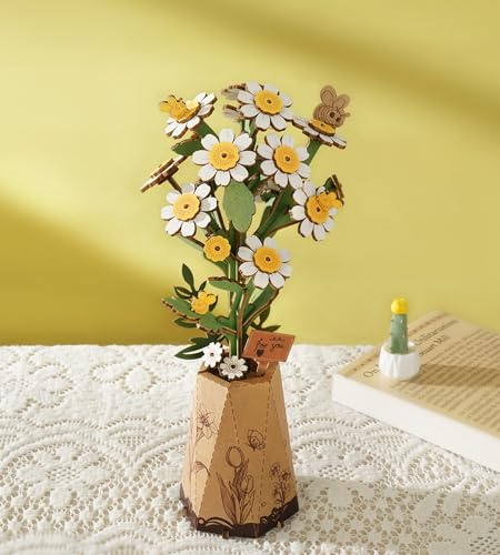ROBOTIME Puzzle 3D en Bois Fleurs Camomille, Puzzle de Fleurs Artificielles, kits de Construction pour Adultes de Bricolage, pour la Saint-Valentin, la Fête des Mères et Noël