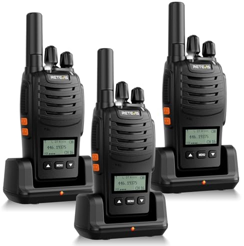 Retevis H777D Walkie-Talkie, LCD-Skärm, PMR446, Typ C-Laddning, 1200mAh, Enkel Parkoppling, VOX, Nödlarm, Laddningsbar Tvåvägsradio för Säkerhetsteamet(3-Pack, Svart)