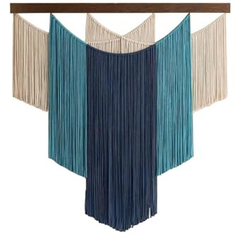 champracer Tapiz de pared grande de macramé, hecho a mano, 100 x 80 cm, decoración de pared bohemia, decoración del hogar, para apartamento, dormitorio, sala de estar, galería (azul)