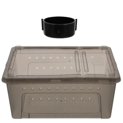 Galpada reptile box terrarium - escape-proof plastic insects enclosure with feeder, ventilated breeding habitat for small crawling pets, dark grey 10 inch