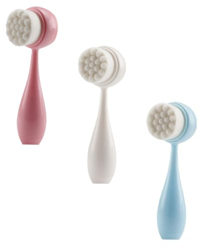 LALADEFIEE Brosse Nettoyage Visage Manuelle Silicone Lot de 3 Double Face Exfoliant et Massant Nettoyage en Profondeur pour Peau Sensible Blanc Bleu Rose