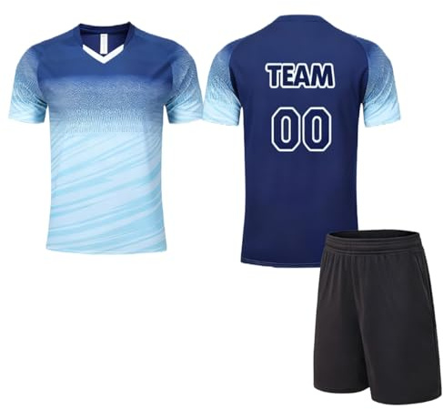 XUOUP Maillot De Football Personnalisé, Nom Numéro, Respirant Et À Séchage Rapide, pour L'entraînement Au Tennis De Table, Tennis Et Volley-Ball Hommes Femmes EnfantsBlue, S