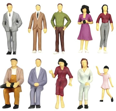 10 piezas Mini Figuras de Personas Pintadas a Escala 1: 25 Modelos de Personas en Miniatura Juguetes de Personas Pequeñas Plásticas Pintadas de Pie y de Sentar para Escenas en Miniatura
