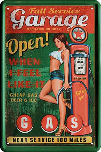 Full service garage gasstation USA Highway Pin Up Girl 20 x 30 plåtskylt 45