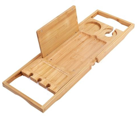 Plateau de Salle de Bain pour Plateau de Baignoire en Teck Utoplike pour Baignoire, Organisateur de Baignoire Unique avec Porte-Serviettes en Verre à vin, étanche, réglable