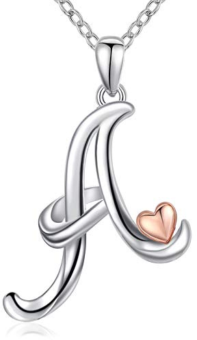 CELESTIA Donna Collana con Iniziale Argento 925 Ciondolo Lettera A e Cuore Oro Rosa Gioielli Alfabeto Regalo Donna Compleanno Festa della Mamma San Valentino per Lei